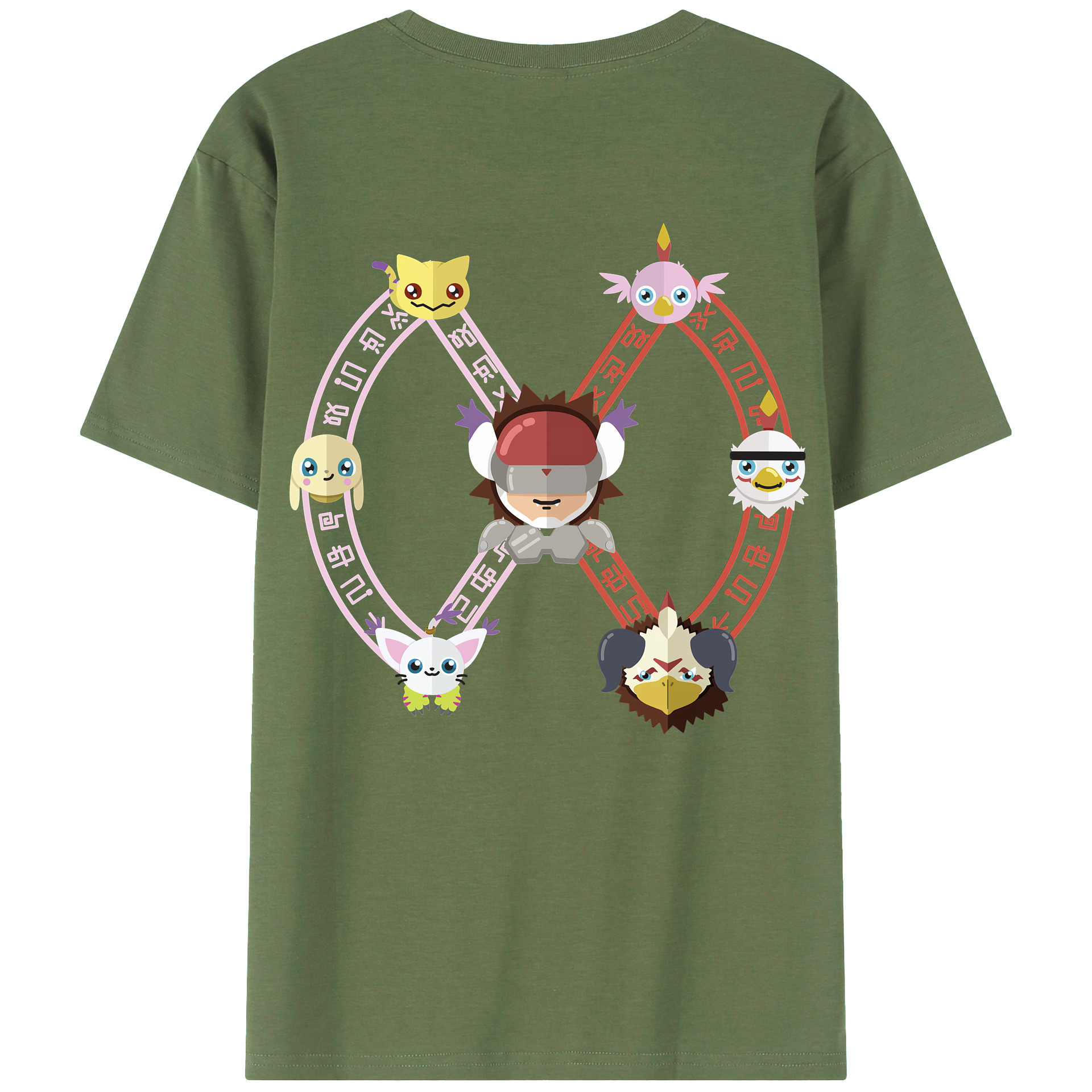 （画像用） Digimon デジタルモンスター/デジモン 綿100％ メンズ半袖Tシャツ（バックプリント） 通気性